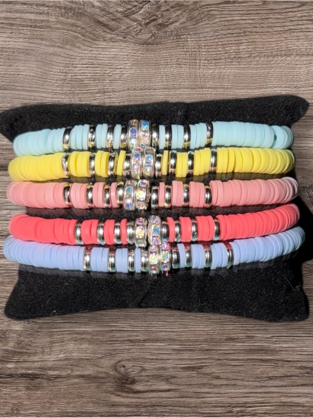 Heishi Beaded Bracelets with Rhinestone Accents Stretchy Stackable Bracelets
